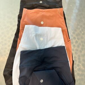 Lululemon Leggings Set - Black camo, spiced chai, blue linen, and true navy